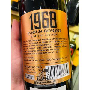 Vang Ý 1968 PAOLO BORINI PRIMITIVO 17 độ Uống ngon bn2